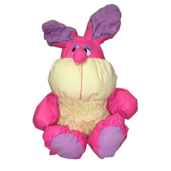 RUSS Berrie & Co Plump Pink and Yellow Fabric Rabbit - Puffy Plush with Unique L - Picture 4 of 10